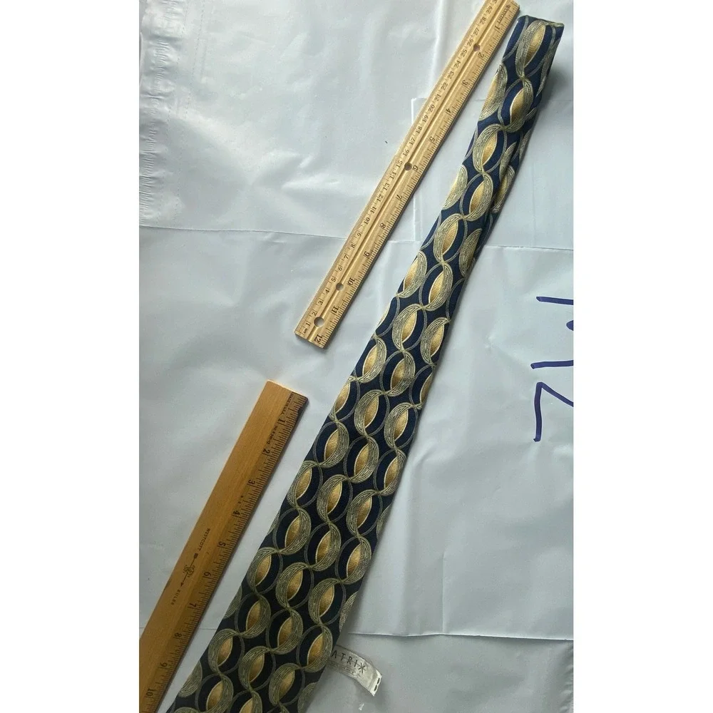 Matrix Mens Silk Tie Blue Gold Oval Pattern Formal Business Necktie